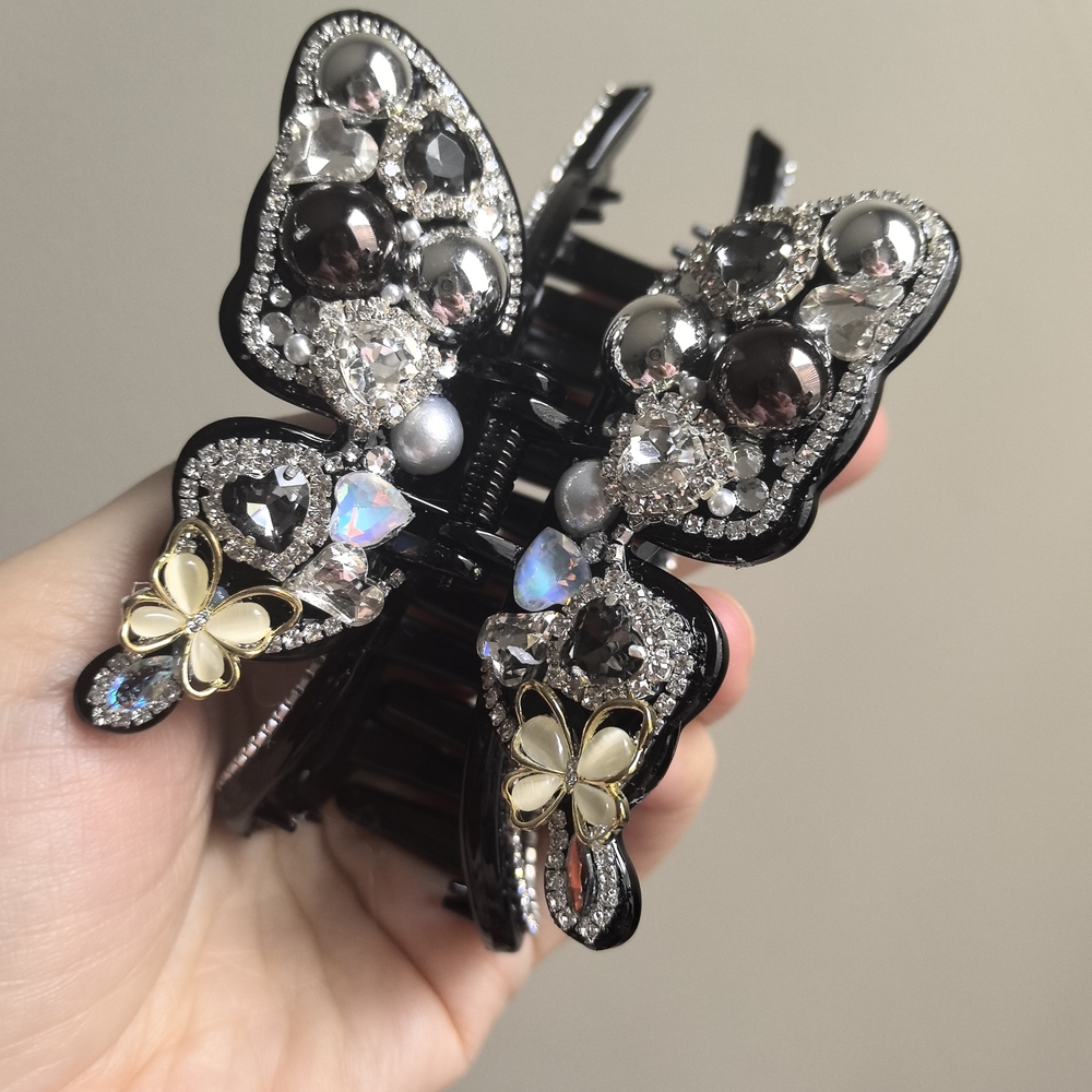 Elegant Black and Silver Butterfly Hair Clip